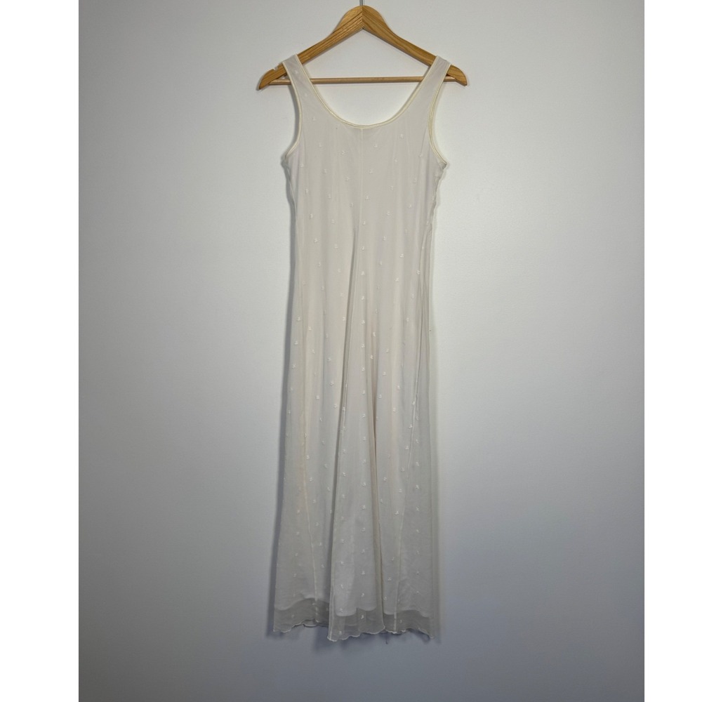 90s Vintage Rabbit‎ Rabbit Rabbit Designs Mesh Maxi Dress Women S/M White Floral - Picture 2 of 11